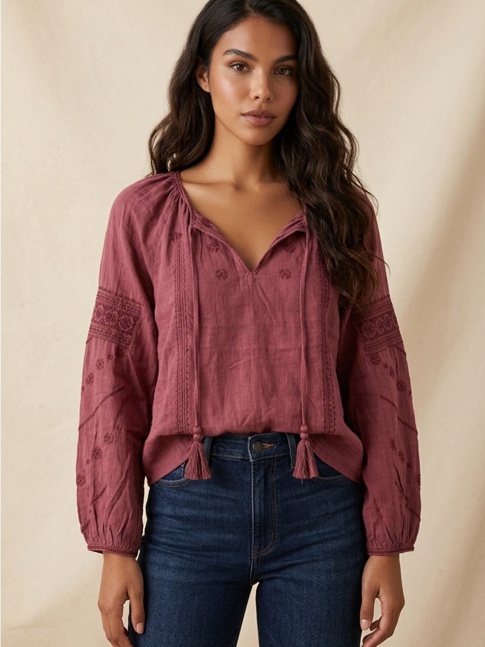 Lucky Brand Women's Boho Rust Blouse